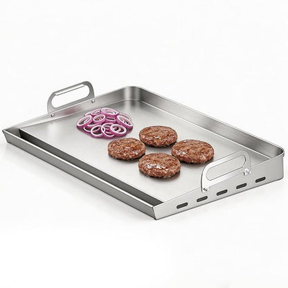 EUTRKei 17"x13" Stainless Steel Griddle for Gas Grill, Plancha Para Cocinar | Reinforced Flat Top with Grease Groove, Effortless Cleanup for Backyard BBQ, Tailgating, Camping & Family Parties