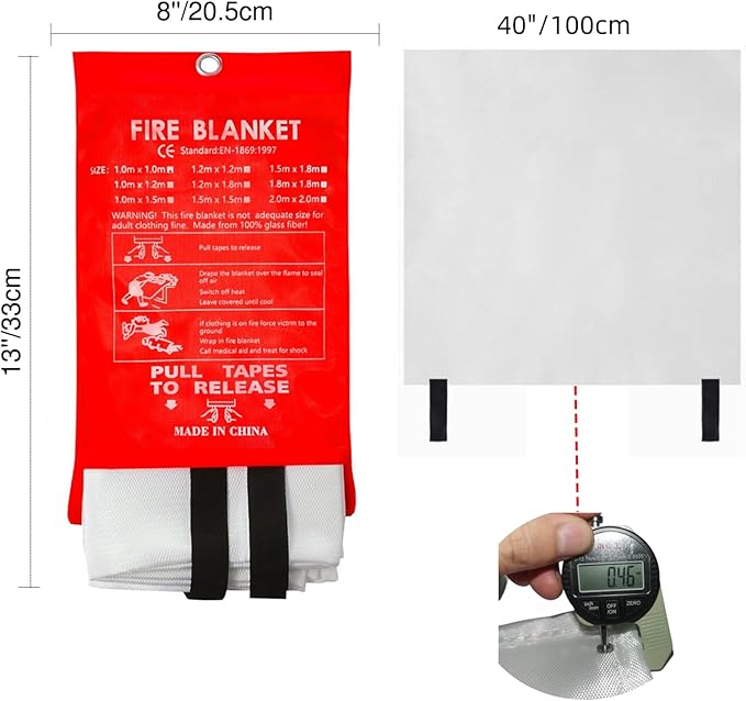 Fire Blanket 40"x40" - Reusable Emergency Fire Suppression for Kitchen, Grill, Home, Camping,Car,Fireplace, School, BBQ & Office (2 Pack)