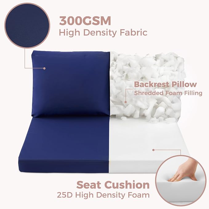 Outdoor Loveseat Cushions, 48×24×5 Inch, Waterproof, Navy Blue | Patio Loveseat Cushions for Outdoor Furniture, Fade Resistant, Outdoor Bench Cushions, for Wicker Furniture, Swing, Couch