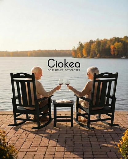 Ciokea Oversized Outdoor Rocking Chairs Set of 3, 380lbs Heavy-Duty Large Patio Rocker, High Back Cozy Porch Chairs, Weather Resistant Patio Rocking Chairs for Outside, Fire Pit, Deck, Black