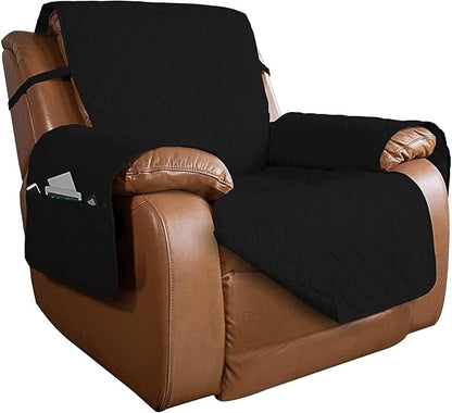 PureFit Reversible Quilted Oversized Recliner Sofa Cover, Water Resistant Furniture Protector, Washable Couch Cover with Elastic Straps for Kids, Pets (Large, Black/Black) | Black/Black, Water Resistant Couch Protector, Washable Pet Couch Cover with No...