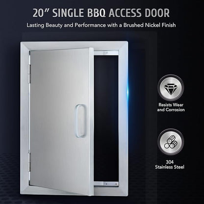 CO-Z Upgraded Outdoor Kitchen Doors, 14" W x 20" H 304 Stainless Steel Single Access BBQ Door for Outdoor Kitchen, Grilling Station, Outside Cabinet, Barbeque Grill, Built-in SS BBQ Island Door