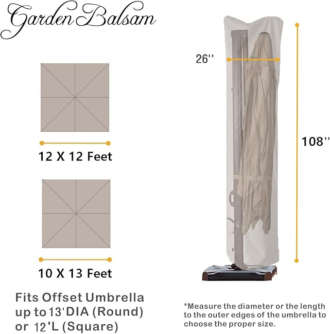 Patio Umbrella Cover for 9ft to 13ft Offset Umbrella, Water Resistant, Curved Cantilever and Straight Pole Parasol Outdoor Umbrellas Cover with Zipper and Rod