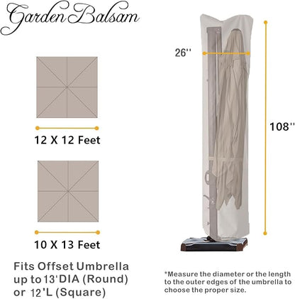 Patio Umbrella Cover for 9ft to 13ft Offset Umbrella, Water Resistant, Curved Cantilever and Straight Pole Parasol Outdoor Umbrellas Cover with Zipper and Rod