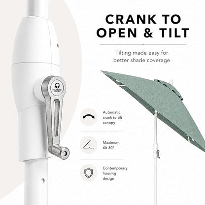 Treasure Garden 9ft Patio Umbrella - Outdoor Furniture Market Umbrella – Deluxe Auto-Tilt – White Aluminum Frame (Sunbrella, Spa)