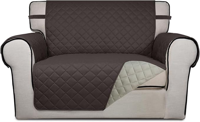 PureFit Reversible Quilted Sofa Cover Dog Couch Covers for Sofa, 28 in | Chocolate/Beige, Water Resistant Couch Protector, Washable Pet Couch Cover with Non Slip and Elastic Straps For Kids