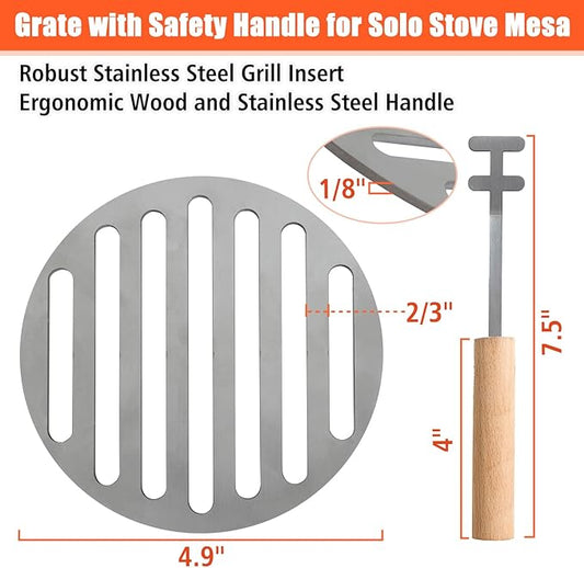 KEESHA Grill Plate for Small Solo Stove Tabletop Fire Pit, 304 Stainless Steel Grate with Safety Handle for Solo Stove Mesa, 5''