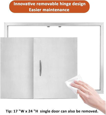 JIE JIN 26" W X 24" H Outdoor Kitchen Doors Double Doors Thickened 304 Brushed Stainless Steel BBQ Access Door BBQ Island Doors Outdoor Kitchen Accessories Door for Outdoor Kitchen BBQ Island