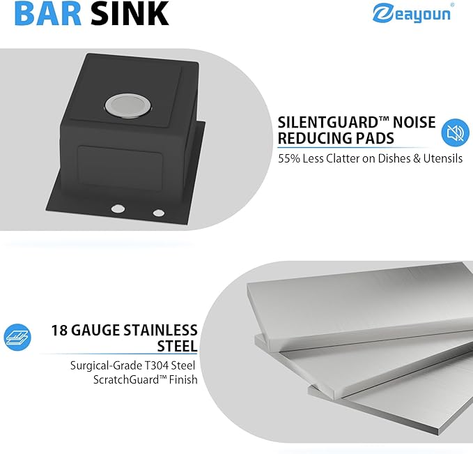 15 Drop In Bar Sink 15 x 20 Inch Kitchen Sink 18 Gauge Stainless Steel Single Bowl Topmount Handmade Sink for Outdoor, RV, 15x20x9