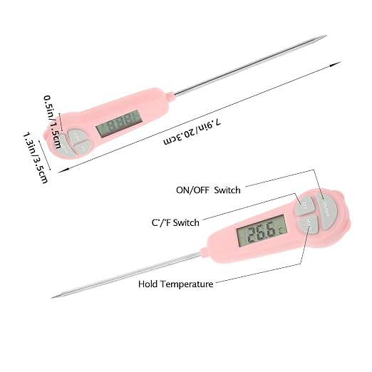 Digital Meat Thermometer Instant Read, Food Thermometer for Kitchen Oven Grill BBQ Smoker, Waterproof Probe for Cooking Grilling BBQ Baking Liquids Beef Turkey Chicken Steak Candy Temp Gauge (Pink)
