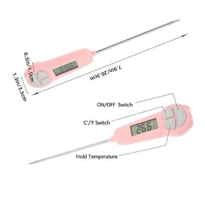 Digital Meat Thermometer Instant Read, Food Thermometer for Kitchen Oven Grill BBQ Smoker, Waterproof Probe for Cooking Grilling BBQ Baking Liquids Beef Turkey Chicken Steak Candy Temp Gauge (Pink)