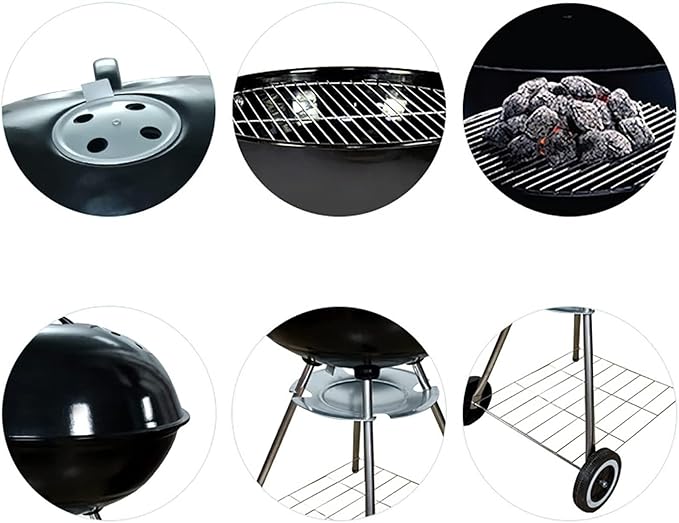 Foldable Bbq Stainless Steel Grill Kettle Charcoal Grill, 22Inch, Portable Heavy Duty Round with Thickened Grilling Bowl with Wheels, Barbecue Outdoor Cooking, Picnic, Backyard