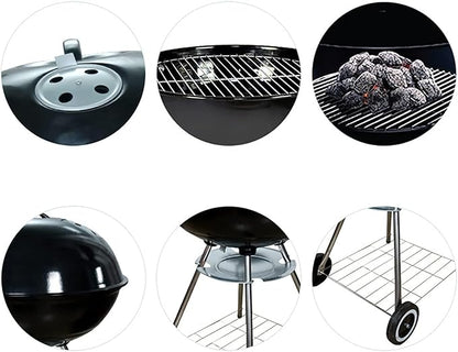 Foldable Bbq Stainless Steel Grill Kettle Charcoal Grill, 22Inch, Portable Heavy Duty Round with Thickened Grilling Bowl with Wheels, Barbecue Outdoor Cooking, Picnic, Backyard