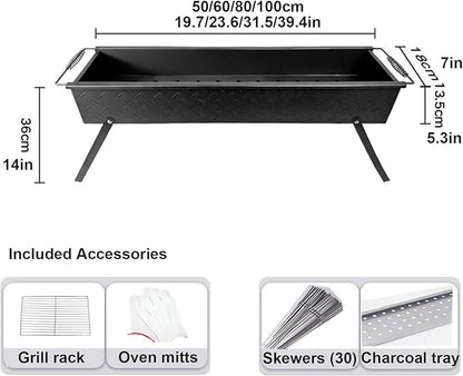Portable Stainless Steel Mangal Charcoal Grill For Shish Kebab,Steaks,Burgers,Parrilla Para Asar Carne De Carbon,Foldable Barbecue Grill Skewer Asadores for Outdoor Cooking(50cm/20in)