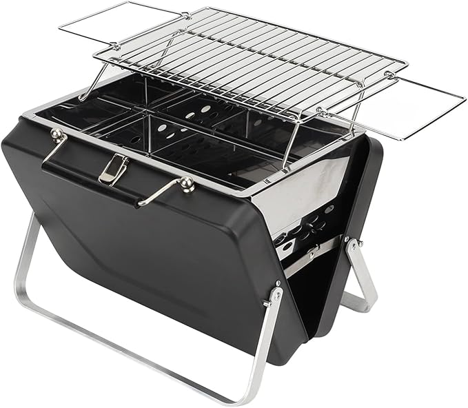 Folding Notebook Grill Easy to Use Rust Proof Grill Net for Backyard Picnic - Portable Charcoal BBQ for Camping, Outdoor Cooking (Black)