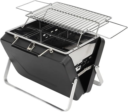Yinhing Portable Charcoal BBQ Grill Folding Notebook Design for Convenient Outdoor Cooking for Camping Backyard Parties and Picnics Compact and Lightweight Green Grill for Easy Transport a (Black)
