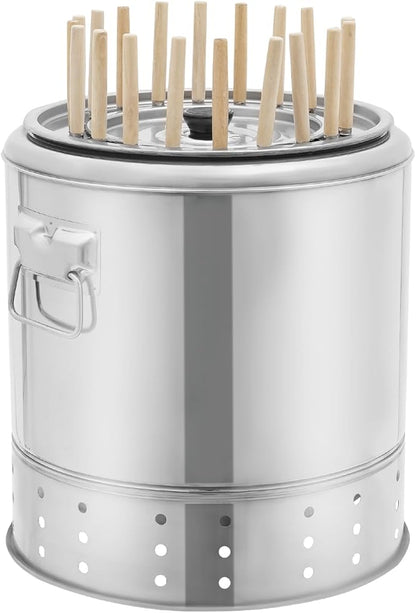 Portable Stainless Steel Charcoal Grill, Large Capacity Wrap Around Barbecue Charcoal Skewer Grill with 20 Skewers and Putty Tray, Outdoor BBQ Charcoal Bucket with Grilling Accessory Set