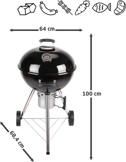 Amig - Fireplus Portable Charcoal or Firewood Barbecue | Round Barbecue with Lid and Wheels | Ventilation System and Ash Deposit | Steel Grill | 68.8 x 64 x 100 cm