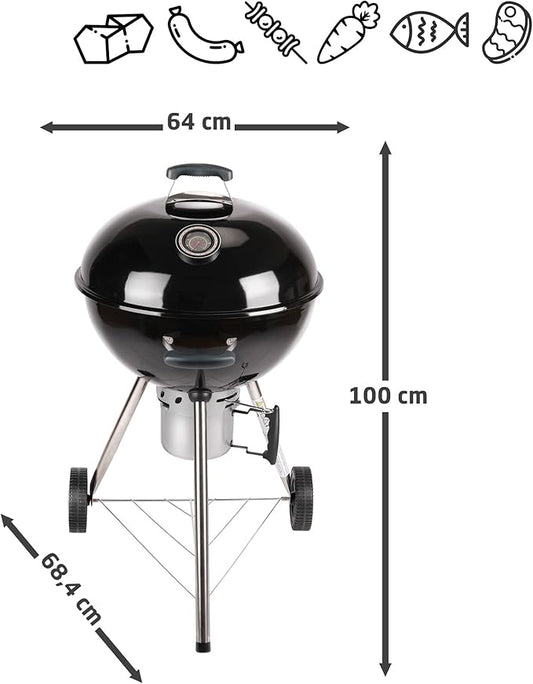 Amig - Fireplus Portable Charcoal or Firewood Barbecue | Round Barbecue with Lid and Wheels | Ventilation System and Ash Deposit | Steel Grill | 68.8 x 64 x 100 cm