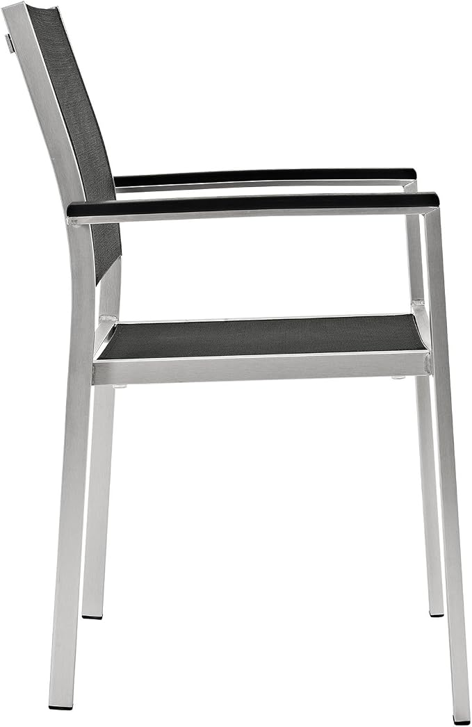 Modway Shore 5-Piece Aluminum Outdoor Patio Dining Table Set in Silver Black