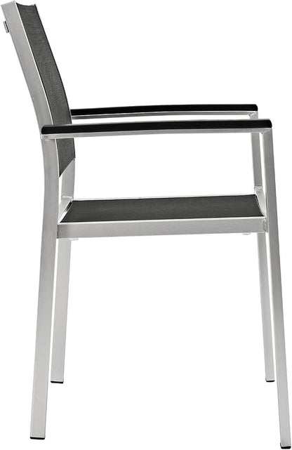 Modway Shore 5-Piece Aluminum Outdoor Patio Dining Table Set in Silver Black