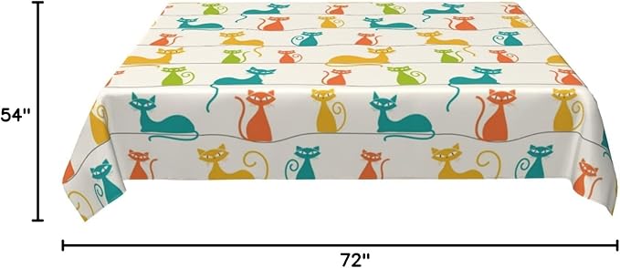 Mid Century Modern Cats Table Cloth, Cute Tablecloth Waterproof, Kitchen Dining Room Decorative Table Cover for Party Decorations Outdoor and Indoor, Rectangular 54x72 Inch