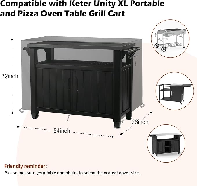 Grill Cart Cover,52 inch Waterproof Outdoor Prep Table Cover All-Weather Protection Tool Box Cover for Outdoor Kitchen Island & Storage Cabinet, Dust-Resistant, Rip-Resistant