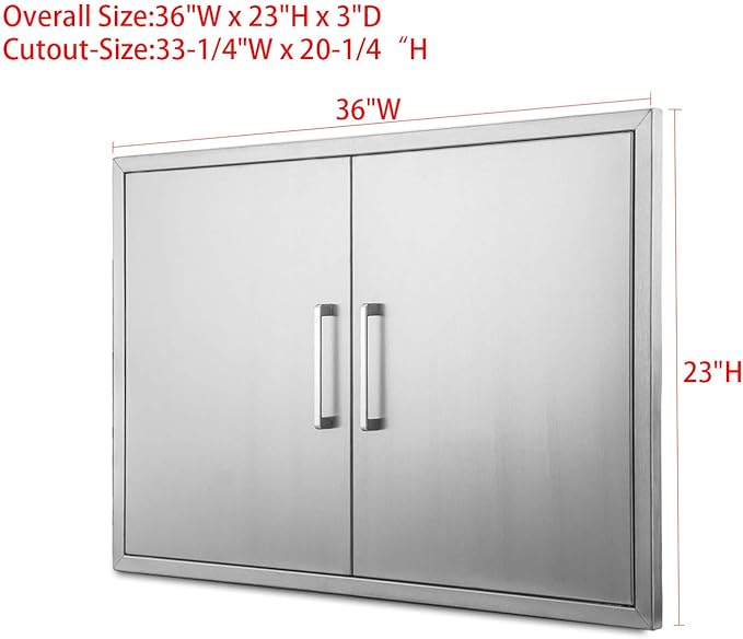 36" W x 23" H Outdoor Kitchen Doors Stainless Steel BBQ Double Access Door,Flush Mount for Outdoor Kitchen Island