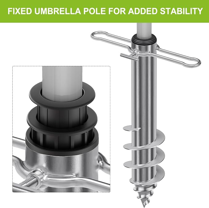 Dolibest Beach Umbrella Sand Anchor, Heavy-Duty Steel Beach Umbrella Holder with 3 Sleeves (Fits 1-2" Poles), Windproof Beach Umbrella Stake, Fully Welded Spiral Base Design for Ultimate Stability