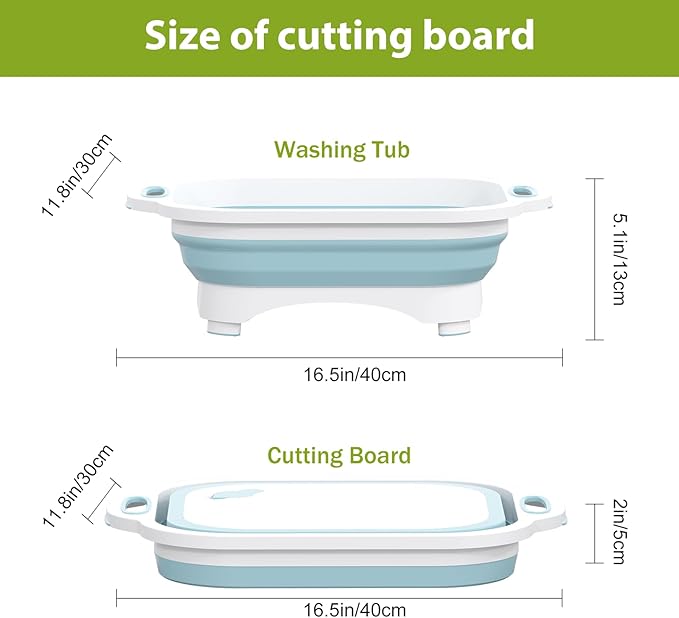 Collapsible Cutting Board, HI NINGER Foldable Chopping Board Multifunction Chopping Board, Space Saving 3 in 1 Multifunction Storage Basket, Chopping&Slicing Board for Prep/Picnic/Camping (Sky blue)