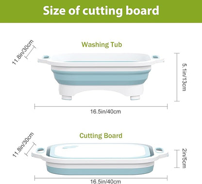 Collapsible Cutting Board, HI NINGER Foldable Chopping Board Multifunction Chopping Board, Space Saving 3 in 1 Multifunction Storage Basket, Chopping&Slicing Board for Prep/Picnic/Camping (Sky blue)