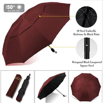 HOBVO UPF 50+ Golf Umbrella with Adjustable Universal Clamp, Portable Umbrellas for Rain, Manual Open & Close, for Beach Chair, Golf Cart, Stroller, Bleacher, Patio