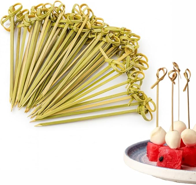 JapanBargain 1597x6, Cocktail Picks Appetizer Picks Bamboo Skewers for Snack Sandwich Finger Food Tapas Fruit Kabob BBQ Hors D’oeuvre Twisted End Knotted Bamboo Sticks, 6 inch, 300pcs