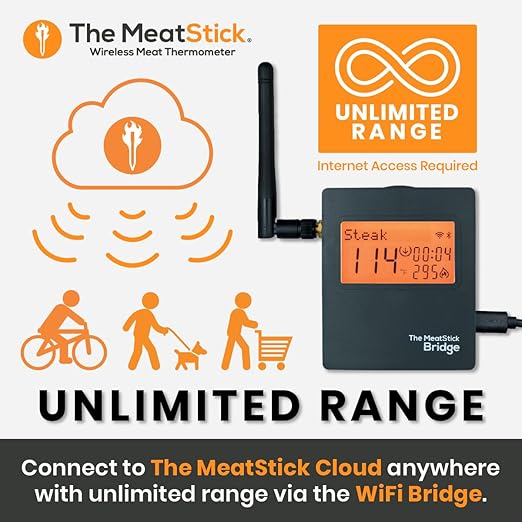 MeatStick WiFi Kit [Unlimited Range] | Duo Sensors Smart Wireless Meat Thermometer with Bluetooth | for Smoking, Grilling, BBQ, Air Fryer, Deep Frying, Oven, Sous Vide, Rotisserie