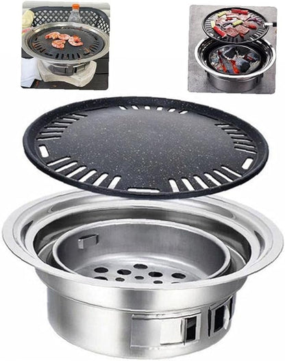 Charcoal Barbecue Grill Round Portable Household Camping Grill Stove with Barbecue Net,Outdoor Barbecue Tools, Baking tray