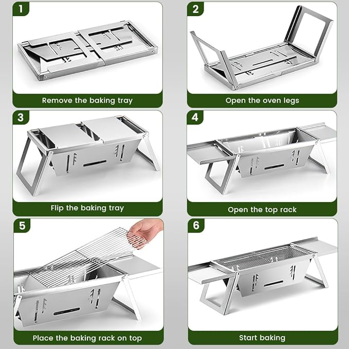 Portable Charcoal BBQ Grill, Foldable Compact Camping Barbecue with Space-Saving Design, Small Grill for 1-3 People for Garden Beach Picnic Tabletop Use