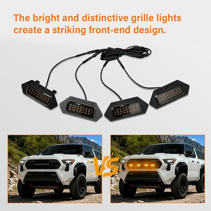 LED Grille Lights Fit for Toyota Tacoma 2024 2025 Trailhunter and TRD PRO, Amber Grille Light Strips, IP68 Waterproof Seal, Non-Destructive Installation, Off-Road Marker Light Kit, Car Accessories