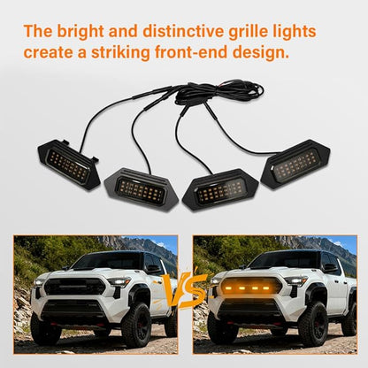 LED Grille Lights Fit for Toyota Tacoma 2024 2025 Trailhunter and TRD PRO, Amber Grille Light Strips, IP68 Waterproof Seal, Non-Destructive Installation, Off-Road Marker Light Kit, Car Accessories