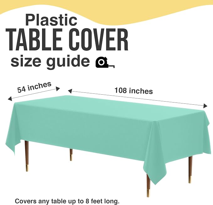 Exquisite 66% Thicker Premium Plastic Table Cloth Rectangle Table Cover 0.5 Mil 24 Pack Mint Table Cloth 54 Inch x 108 Inch Disposable Tablecloth Won't Tear Easily Like Cheap Thin Brands