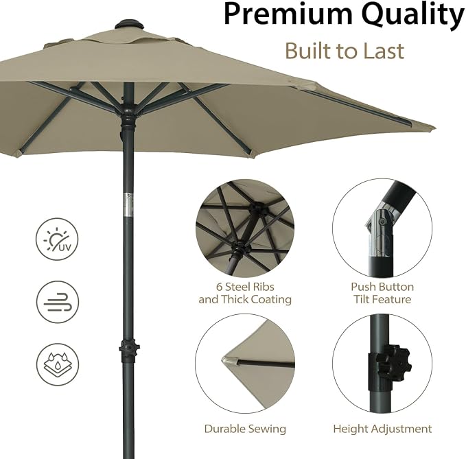 AMMSUN 6FT Patio Umbrella, Outdoor Table Umbrella with Push Button Tilt | UPF50+ Sun Protection and Water-Resistant Fabric, Premium Steel Pole and Ribs, Height-Adjustable and Push-Button Tilt