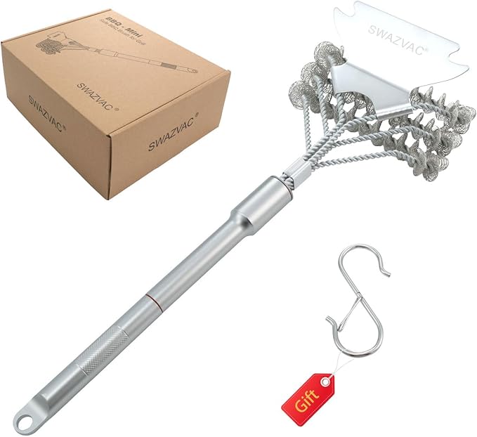 Stainless Steel BBQ Grill Brush with Detachable Aluminum Handle The Combination of the Coiled Wire Brush and the Sturdy Scraper, Bristle Free Detachable Design for Easy Storage