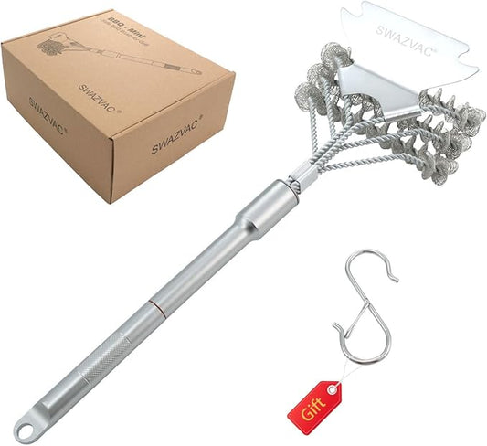 Stainless Steel BBQ Grill Brush with Detachable Aluminum Handle The Combination of the Coiled Wire Brush and the Sturdy Scraper, Bristle Free Detachable Design for Easy Storage