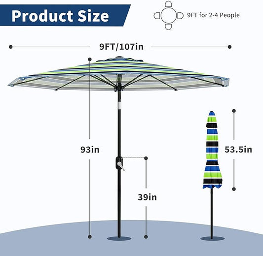 Garvee 9FT Patio Umbrella - Outdoor Table Umbrella with Smooth Crank Lift, Push Button Tilt and 8 Sturdy Ribs - Market Umbrella UV Protection Waterproof for Pool, Deck, Yard, Garden