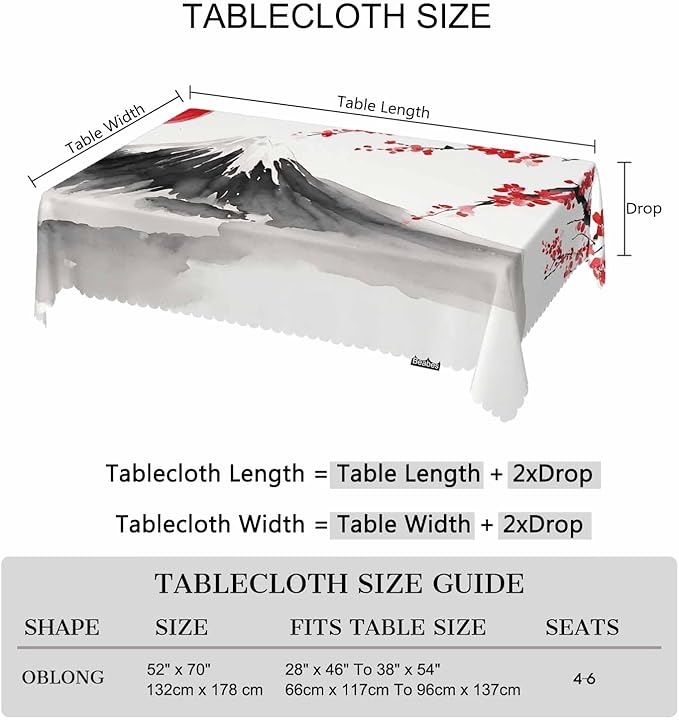 Cherry Blossom Dinner Table Cloths Japanese Mountain Cherry Painting Decorative Tablecloth for Rectangle Tables 52"X70", Heavy Duty Table Covers for Kitchen Patio Banquet