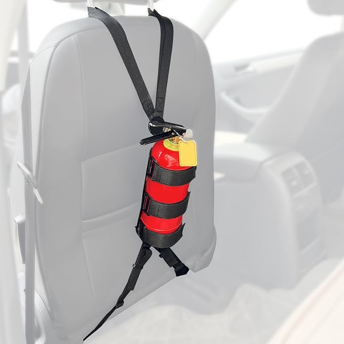 1-Pack Car Fire Extinguisher Bracket：Adjustable Extinguisher Mount Strap for 2.5-3.3lb Extinguisher Use for Universal Truck ATV Car & More Car Roll Bar Fire Extinguisher Mount Holder