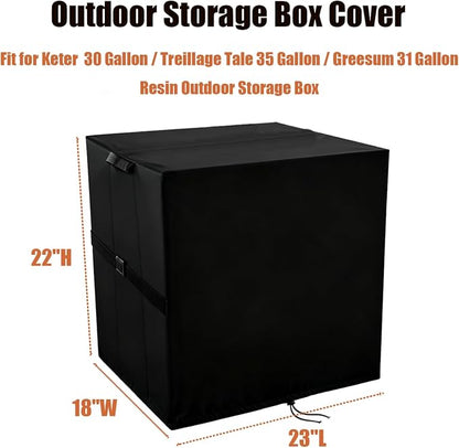 Deck Box Cover for Keter 30 Gallon / for Greesum 31 Gallon | Deck Box Cover for Outside, Waterproof Resin Storage Box Bin Covers Patio Furniture Side Table Cover- 23"L x 18"W x 22"H
