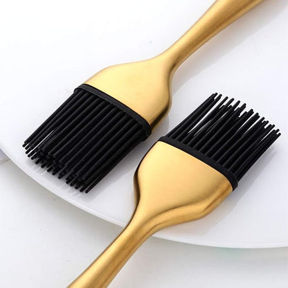 2 Pack Grill Basting Brush with 2 Pack Back Up Silicone Brush Heads, No Shed Bristles Stainless Steel Handles Heatproof Rust Resistant, Pastry Brushes for Kitchen Cooking BBQ (Gold)
