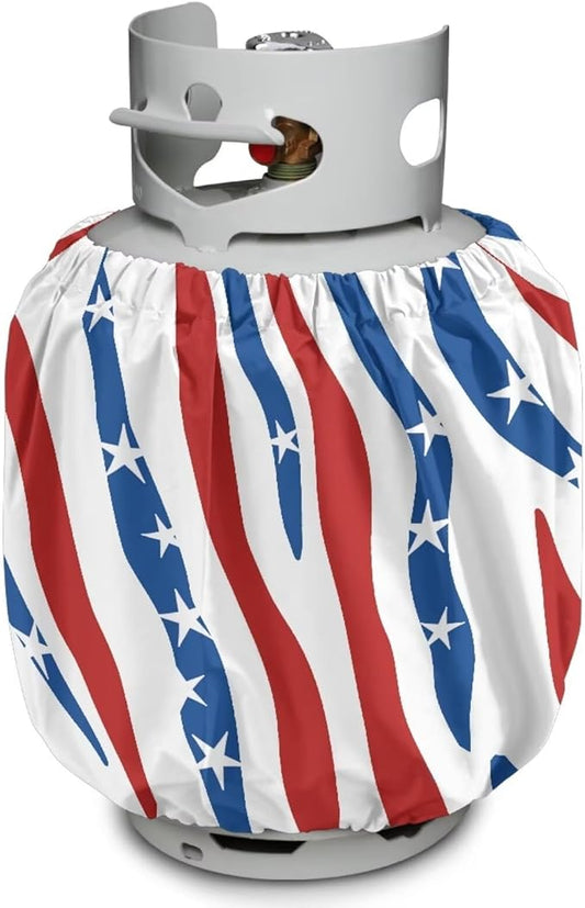 Propane Tank Cover 20lb Outdoor Heavy Duty Waterproof Windproof Gas Tank Cylinder Cover with Elastic Brand, Dress up Your Gas Grilll, White Red Blue
