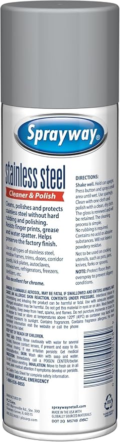 Sprayway Water-Based Stainless Steel Cleaner, 15 Fl Oz (Pack of 1) | Water-Based Formula | Streak-Free, No Residue, Cleans & Protects Appliances, Resists Fingerprints