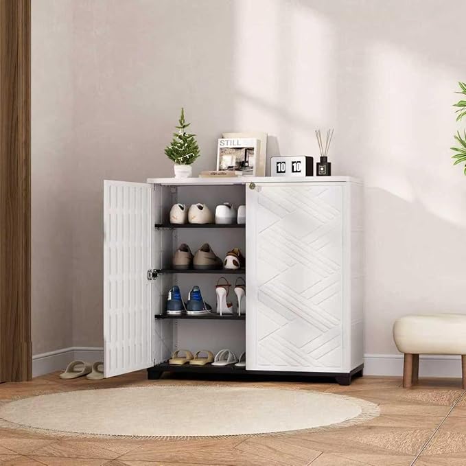 Mrosaa Storage Box Outdoor Caninet,Resin Indoor Storage Box Waterproof,Outdoor Storage Cabinets for Patio/Garden/Backyard(with 1 Shelf)-White
